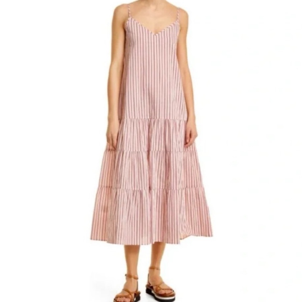 BOSS Cara Tiered Stripes Spaghetti Straps Midi Sundress